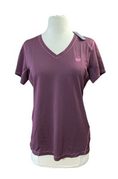 Masters Tech Active Women’s T-Shirt Sz M New Grape Golf V Neck Short Sleeve Top - Picture 1 of 9